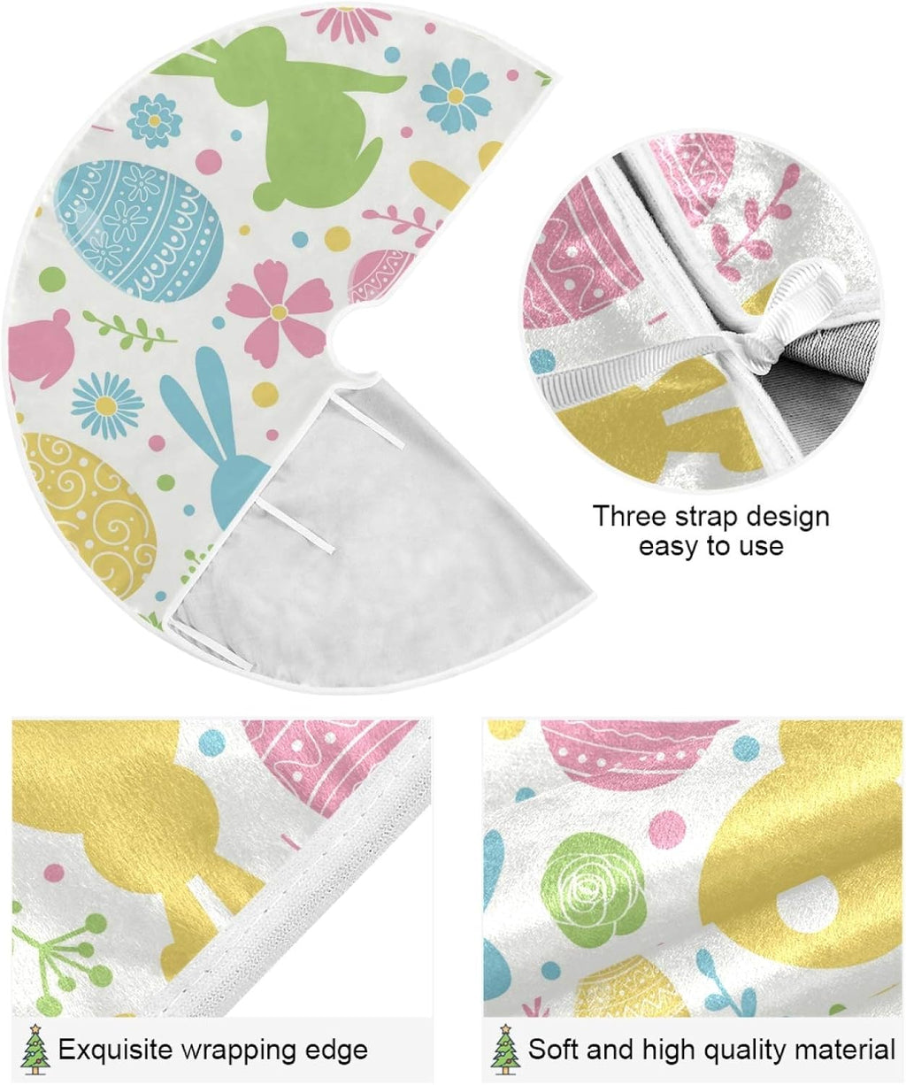 Easter Bunny Rabbit Tree Skirt, 35.4 Inch & 47.2 Inch, Polyester, Holiday & Easter, Tie Fixed