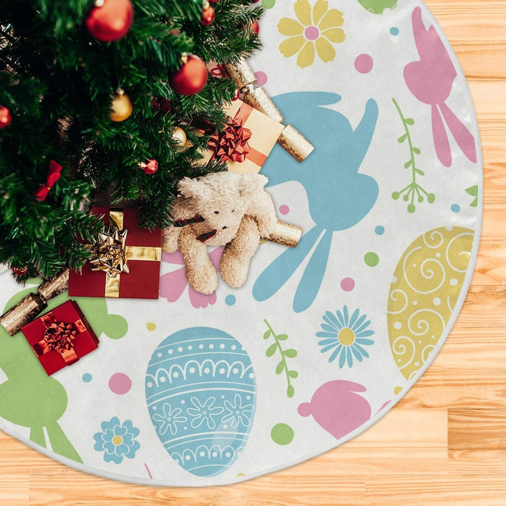 Easter Bunny Rabbit Tree Skirt, 35.4 Inch & 47.2 Inch, Polyester, Holiday & Easter, Tie Fixed
