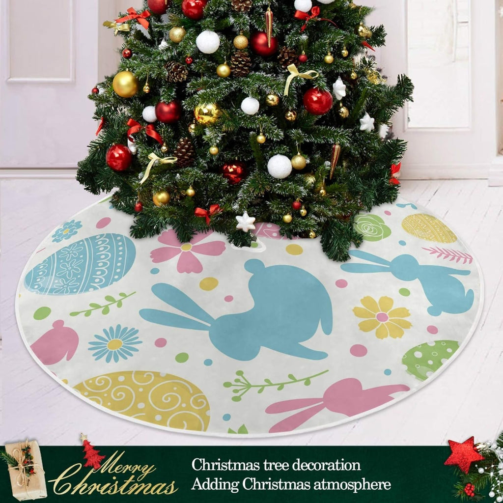 Easter Bunny Rabbit Tree Skirt, 35.4 Inch & 47.2 Inch, Polyester, Holiday & Easter, Tie Fixed