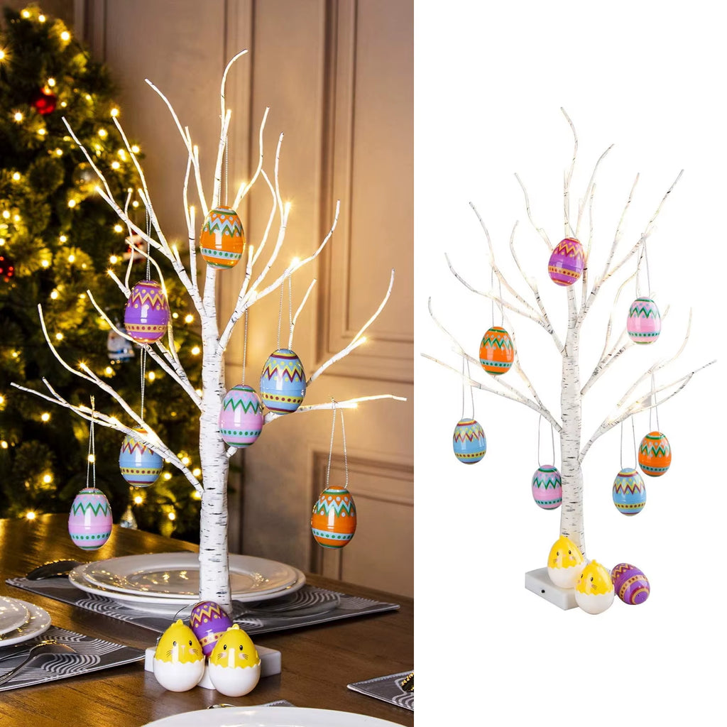 60Cm Easter LED Birch Light Tree Decorations for Home Table Easter Egg Ornament Hanging Organic Tree Happy Easter Party Supplies