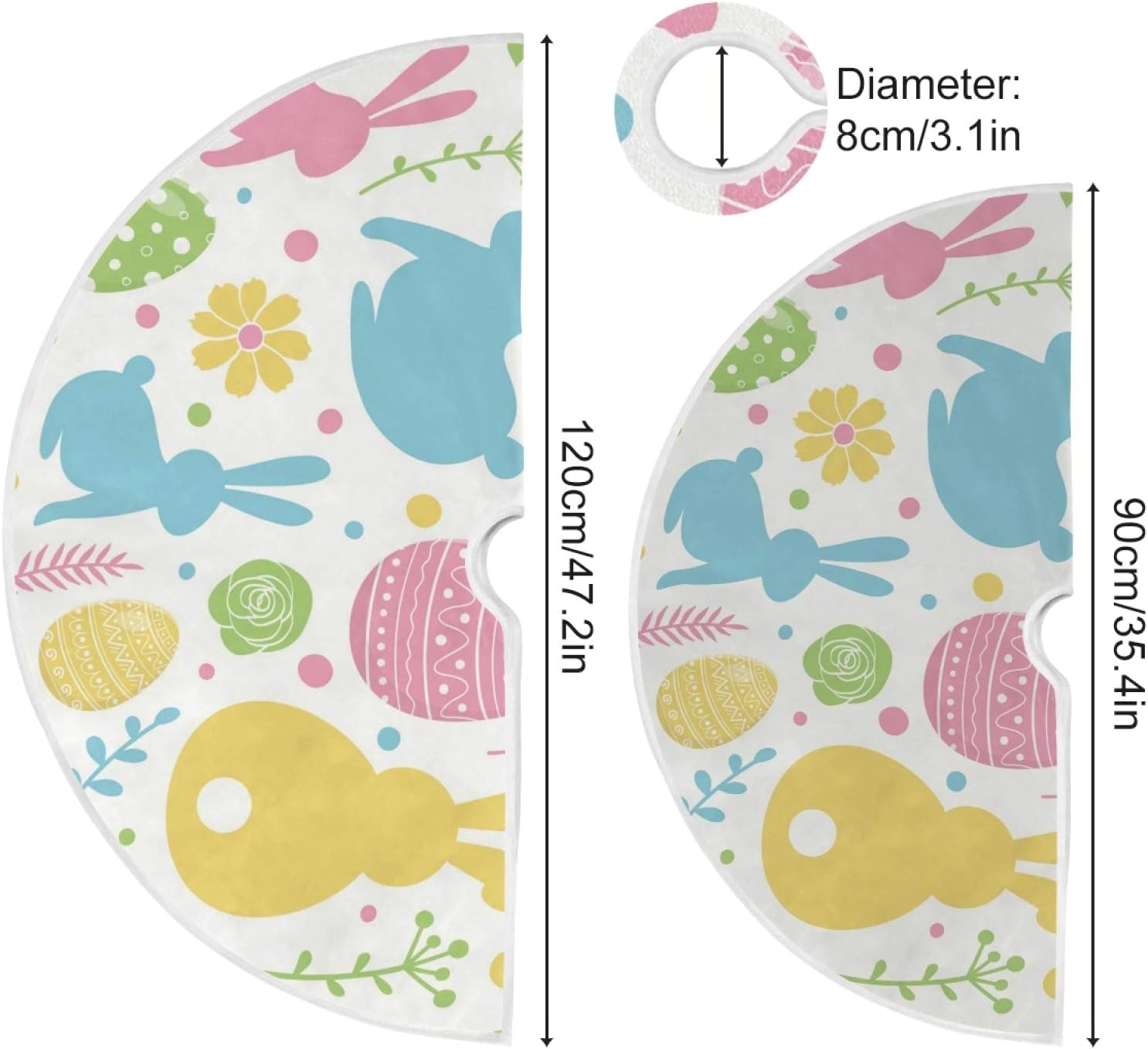 Easter Bunny Rabbit Tree Skirt, 35.4 Inch & 47.2 Inch, Polyester, Holiday & Easter, Tie Fixed