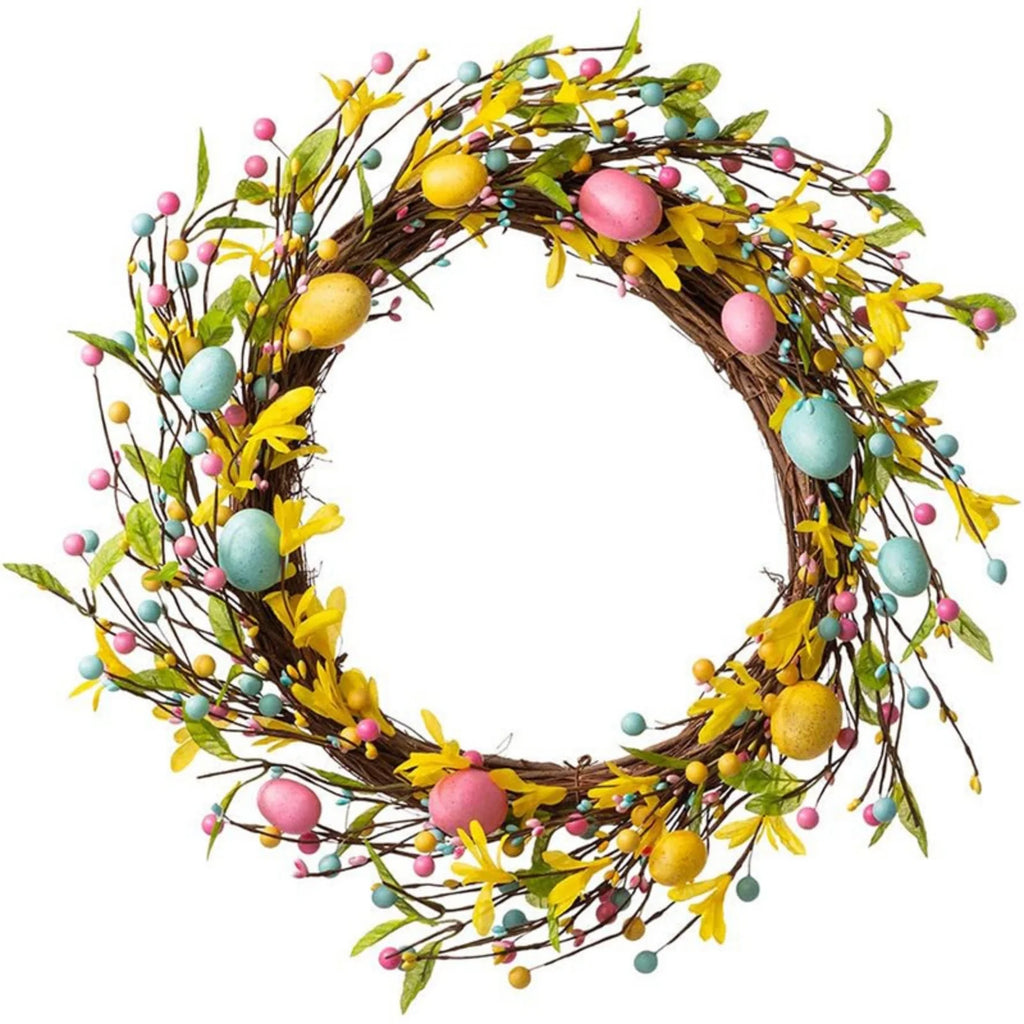 2PCS, Easter Bunny Wreath for Front Door,Easter Wreaths Artificial Easter Egg Rabbit Garland,Easter Decor,13.7X11.8Inch