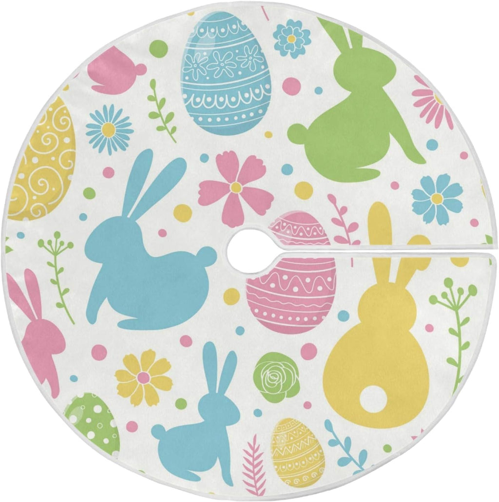 Easter Bunny Rabbit Tree Skirt, 35.4 Inch & 47.2 Inch, Polyester, Holiday & Easter, Tie Fixed