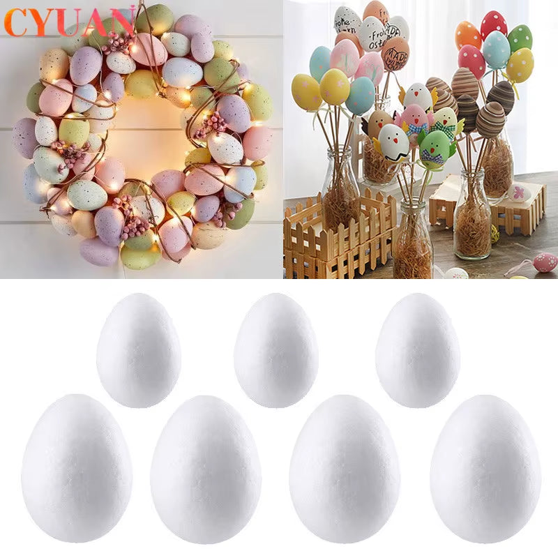 50Pcs Easter Decor White Foam Eggs Easter Party Supplies Kids Favors Gifts Toy DIY Craft Hanging Easter Decorations for Home